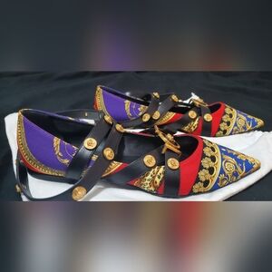 Versace Red and Gold Baroque Flats -Medusa Collection